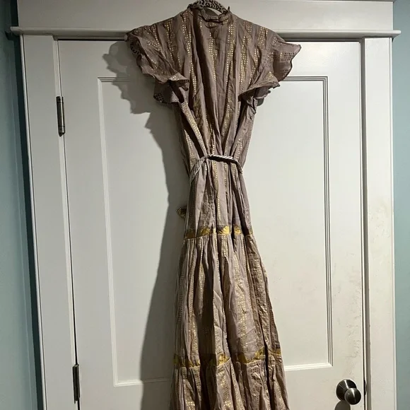 OLIPHANT RUFFLE COLLAR BUTTON MAXI - PIXIE GREY/Hand painted gold- Sz. L - NWT - Picture 10 of 14